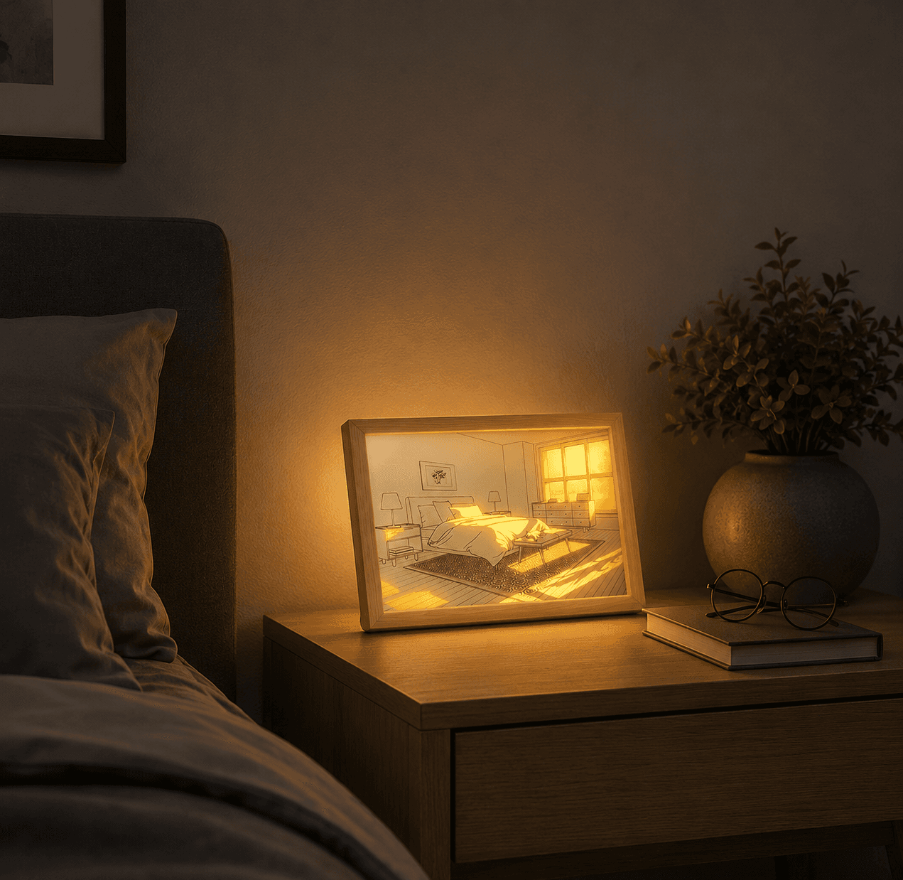3D Wood Picture Frame with Multiple Lighting Modes USB Powered – Modern Layered Light Art Display