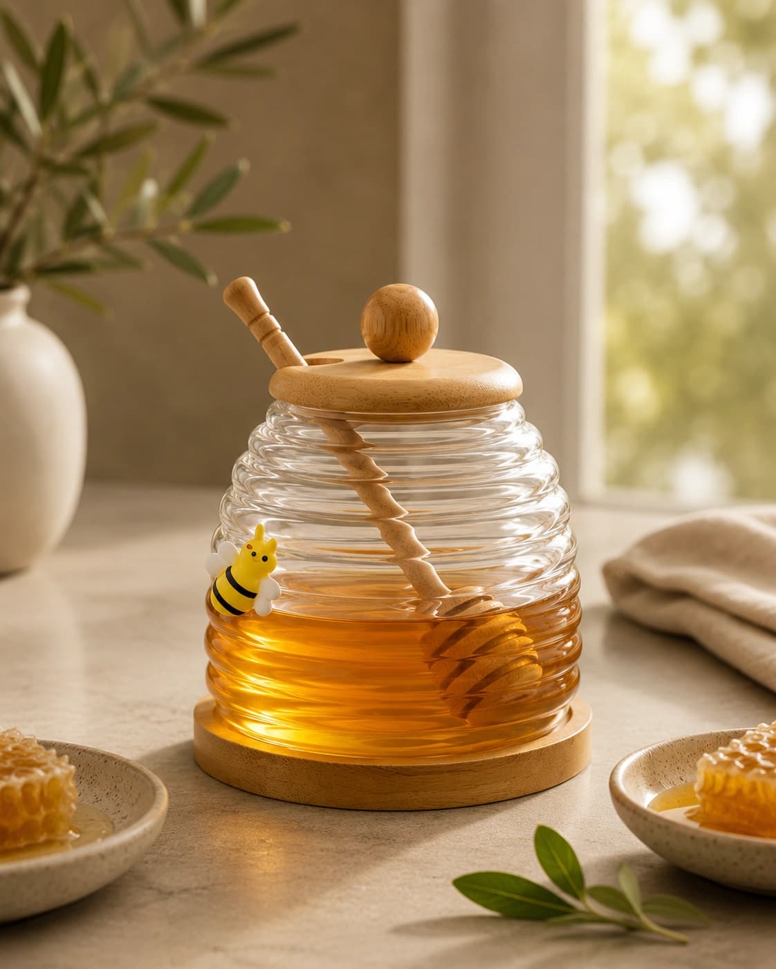 Honey Jar with Wooden Dipper